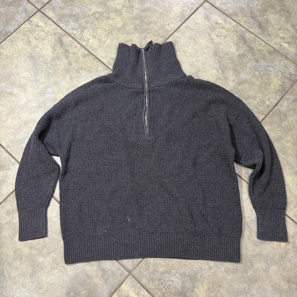 aerie Sweaters - Aerie Women's Sweater CozyUp Waffle Knit Quarter Zip Gray Boxy Oversized Sz S
